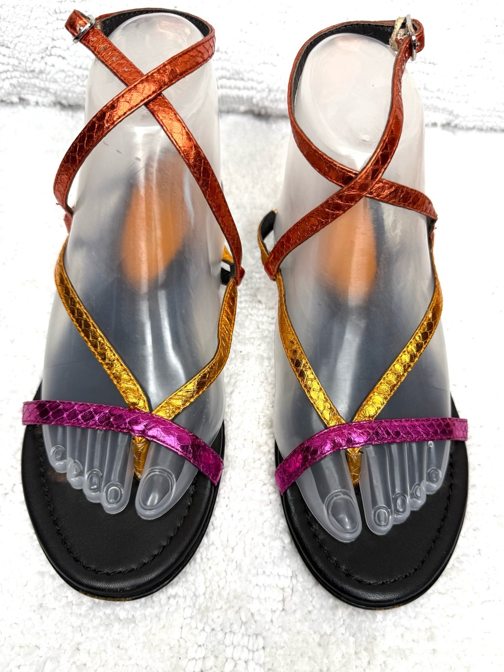 Donald J Pliner 6.5 Metallic Leather Strappy Crystal Heel Sandals, cute shoes!